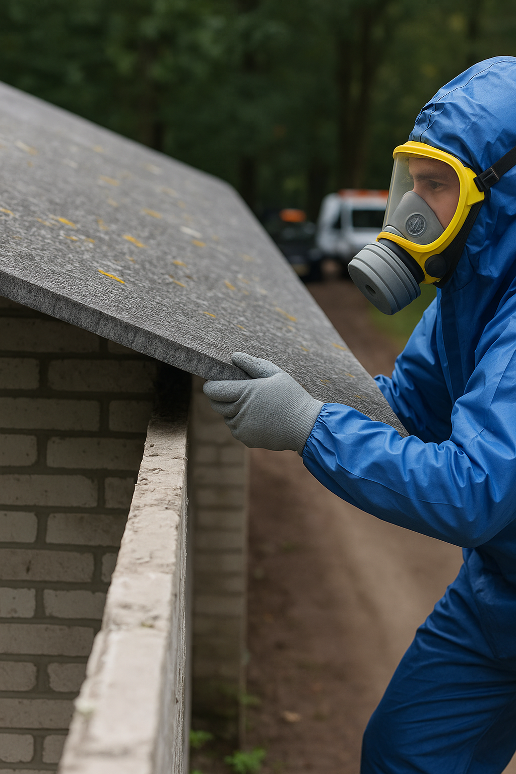 Qualified technician performing asbestos testing at Longfield Hill