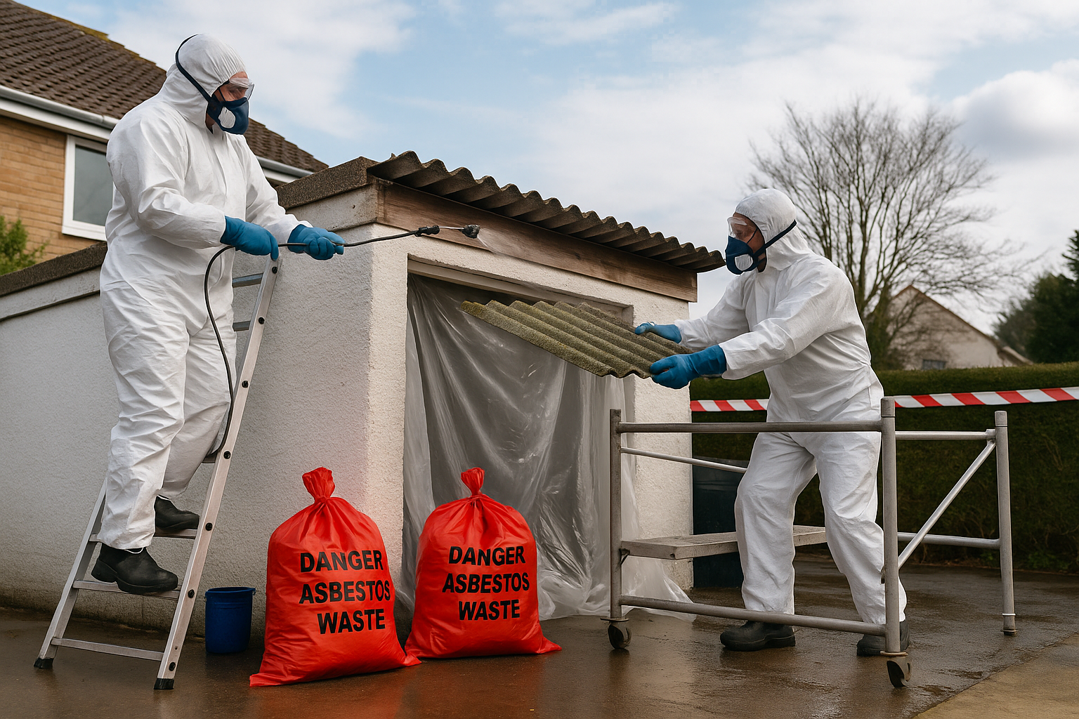 Certified surveyor examining building materials for asbestos at Burgh Heath